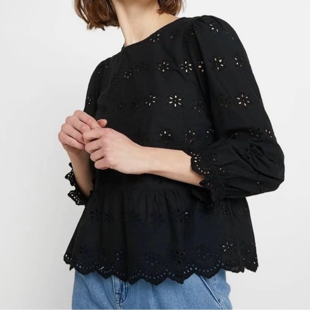 Madewell Black Eyelet Peplum Blouse